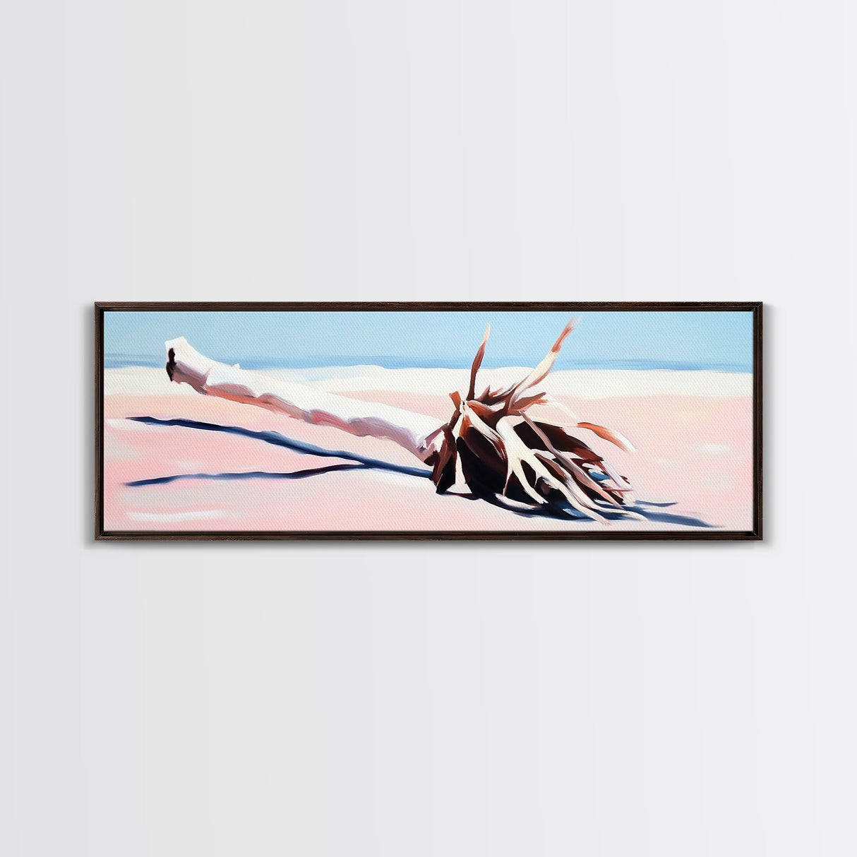 Fallen Palm, Driftwood Beach, Coastal Landscape, Framed Canvas Print, Ocean Art, Beach House Decor, Minimalist Nature Aesthetic