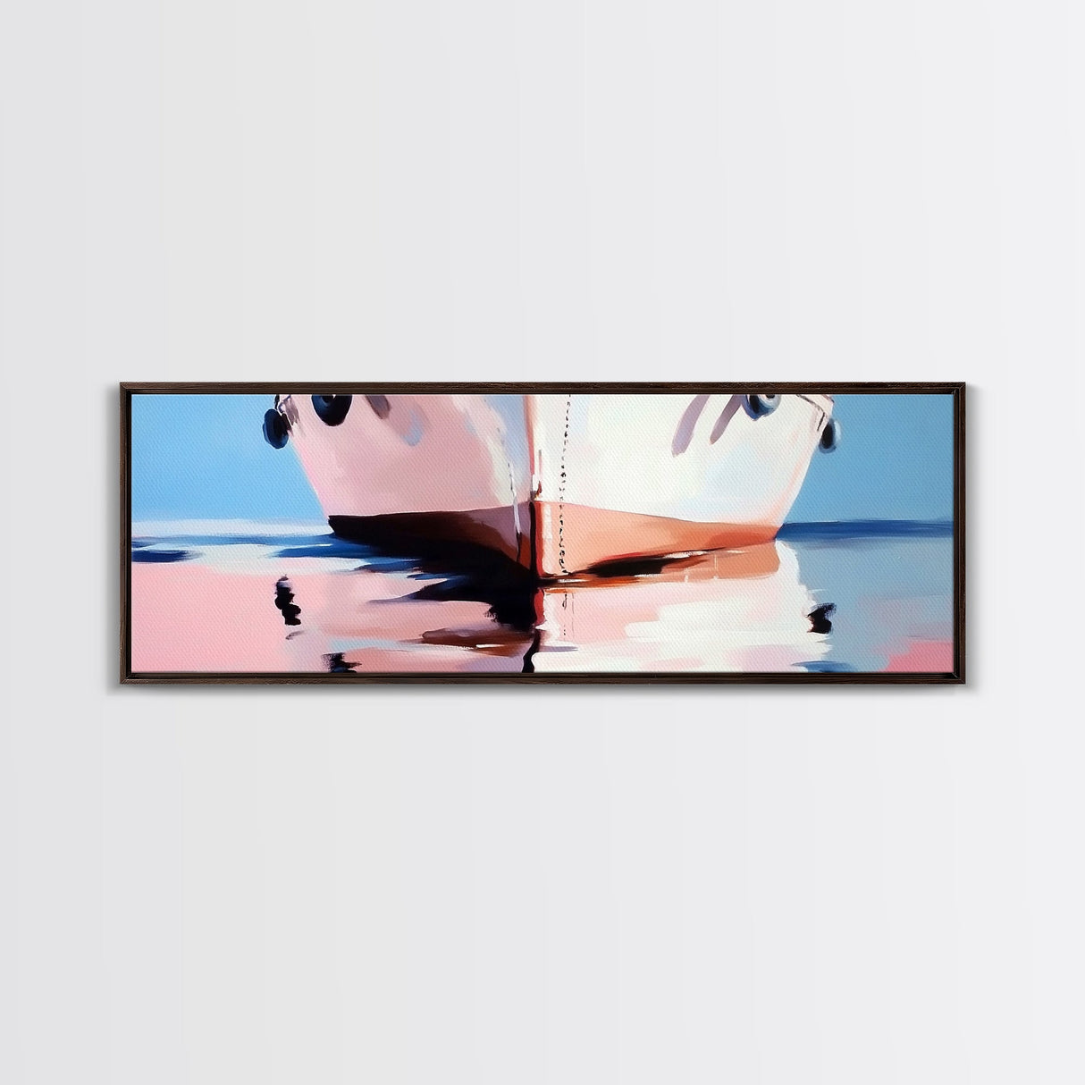 Soft Reflection, Coastal Wall Art, Minimalist Boat Painting, Nautical Home Decor, Pastel Seascape, Framed Canvas Print, Beach Art