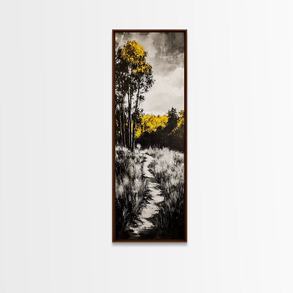 Autumn Trail, Golden Trees, Rustic Nature, Framed Canvas Print, Fall Wall Art, Country Home Decor, Warm Landscape Painting, Bedroom Art