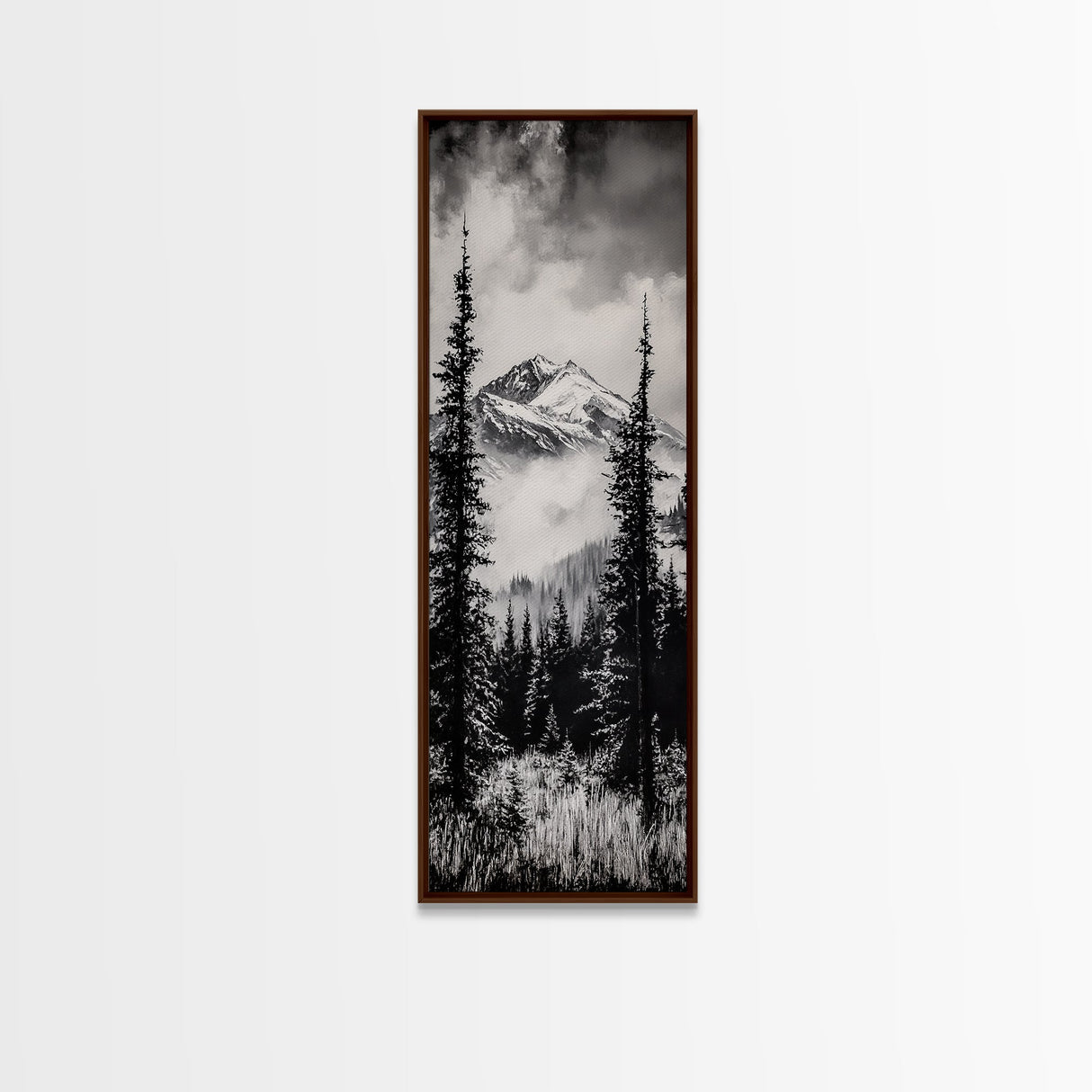 Snowy Mountains, Black and White, Misty Pines, Canvas Print, Winter Wall Art, Nature Photography, Lodge Decor, Cabin Wall Art