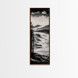 Misty Mountain Coast, Black and White Landscape Art, Modern Wall Decor, Framed Canvas Print, Minimalist Nature Art, Bedroom Wall Art