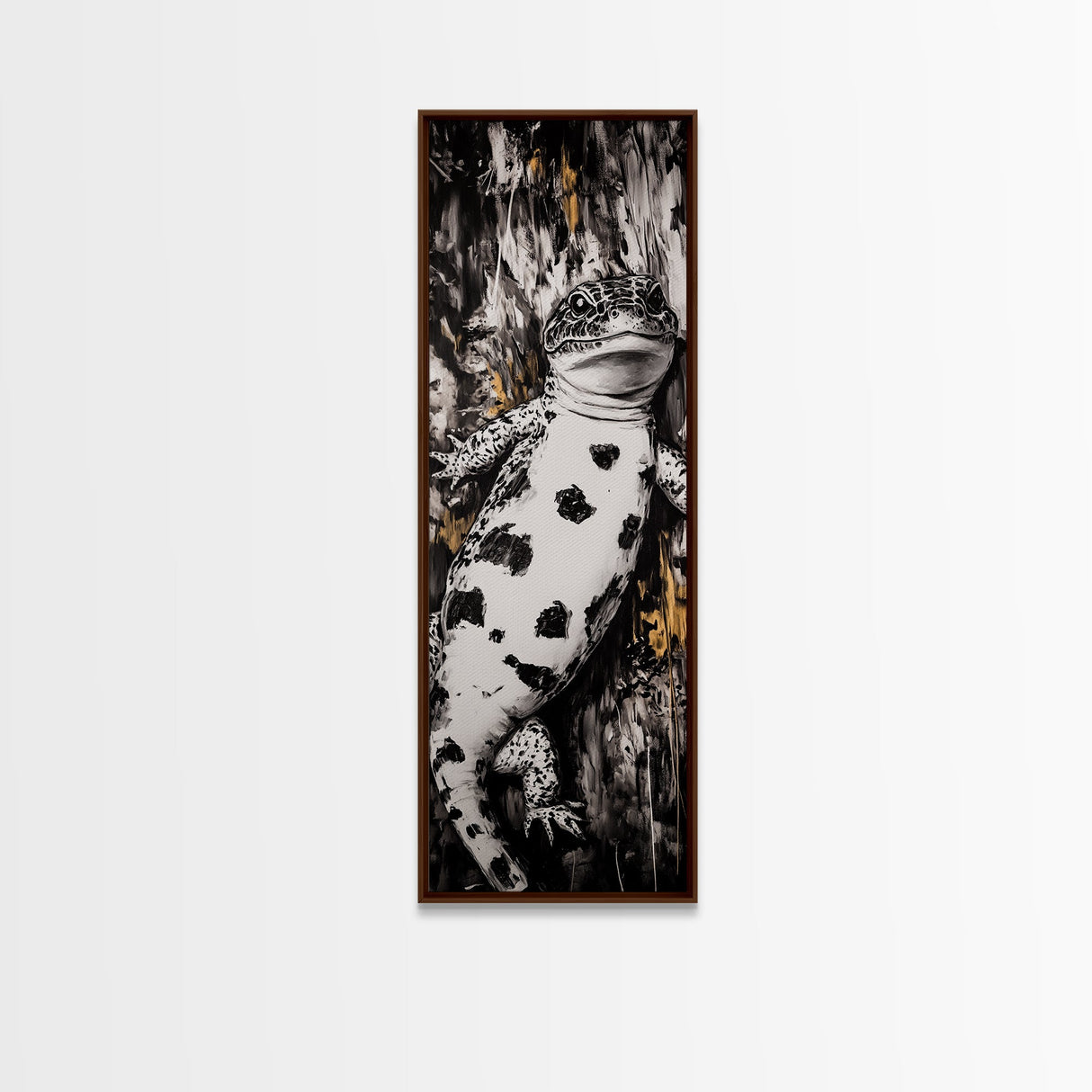 Spotted Lizard, Nature Wildlife, Animal Art, Black White Reptile, Rustic Wall Decor, Unique Home Art, Framed Canvas Print