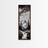 Snowy Peak, Mountain Reflection, Black White Nature, Adventure Landscape, Cabin Decor, Hiking Art, Framed Canvas Print