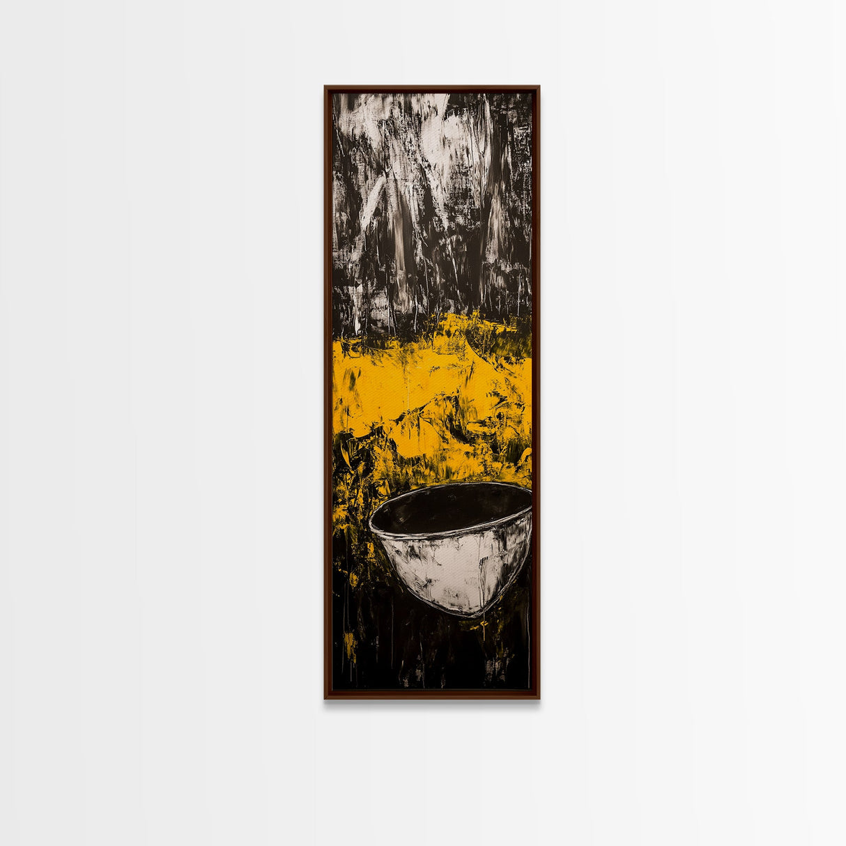 Abstract Yellow, Bold Modern Art, Textured Expressionist, High Contrast Decor, Contemporary Wall Accent, Framed Canvas Print