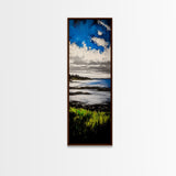 Tranquil Shore, Vibrant Blue Water, Serene Ocean View, Modern Coastal Decor, Beach House Aesthetic, Framed Canvas Print