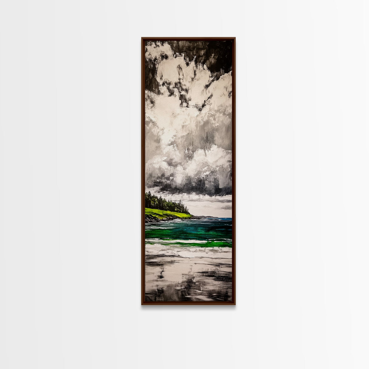 Emerald Waters, Coastal Horizon, Ocean Reflection, Vibrant Green Landscape, Modern Decor, Contemporary Beach House, Framed Canvas Print