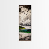 Emerald Waters, Coastal Horizon, Ocean Reflection, Vibrant Green Landscape, Modern Decor, Contemporary Beach House, Framed Canvas Print