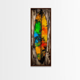 Rustic Surfboard, Abstract Art, Beach House Decor, Framed Canvas Print, Boho Wall Art, Coastal Living Room Artwork, Vibrant Painting
