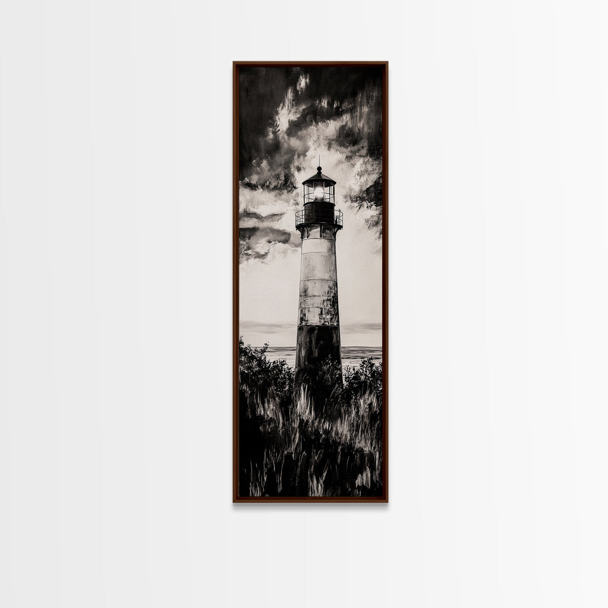 Lighthouse Silhouette, Coastal Wall Art, Nautical Decor, Canvas Print, Black and White Art, Seaside Home Decor, Minimalist Ocean Scene