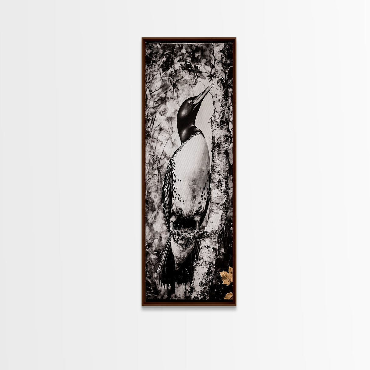 Loon and Birch, Woodland Wildlife Art, Black and White Bird Print, Canvas Print, Rustic Cabin Decor, Nature Inspired Wall Art