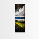 Coastal Field, Dramatic Clouds, Moody Landscape Art, Nature Inspired Decor, Framed Canvas Print, Entryway Wall Art, Modern Farmhouse Art