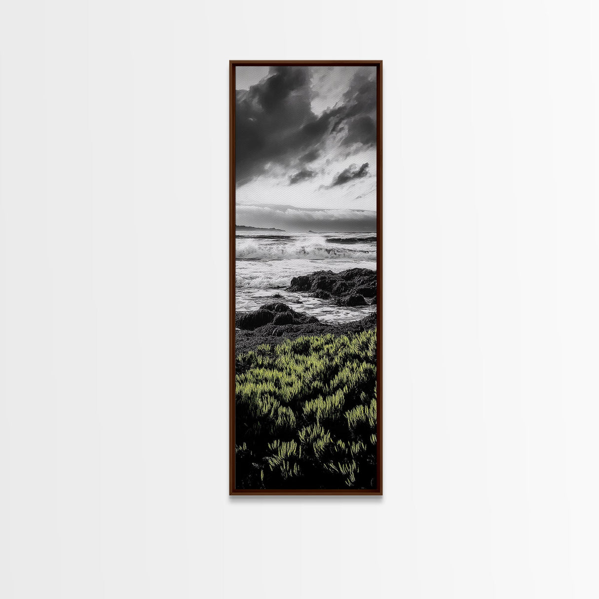 Stormy Waves, Ocean Scene, Framed Canvas Print, Dramatic Seascape, Coastal Wall Art, Black and White Ocean Art, Nautical Decor, Office Art
