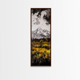 Snowy Peaks, Fall Meadow, Framed Canvas Print, Rustic Landscape Art, Mountain Decor, Cozy Cabin Art, Nature Art, Dining Room Decor