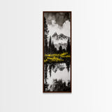 Twin Peaks, Forest Reflection, Framed Canvas Print, Mountain Art, Nature Decor, Rustic Landscape, Black and White Art, Bedroom Art