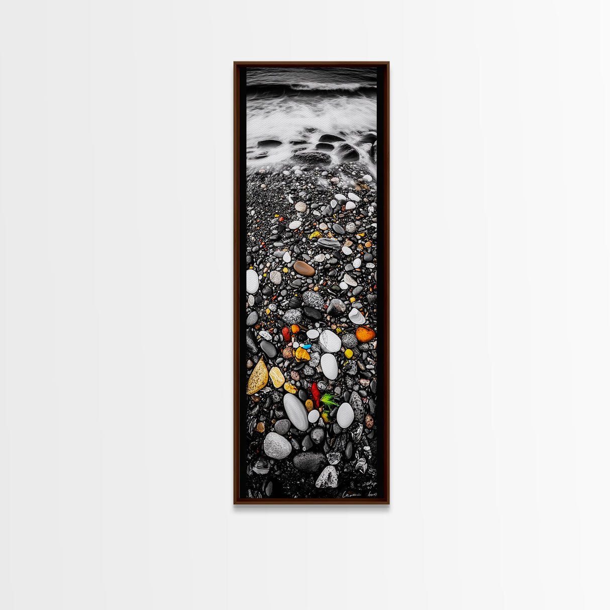 Colorful Pebble Beach, Ocean Rock Photography, Nature Wall Art, Coastal Home Decor, Modern Beach House Print, Framed Canvas Print