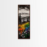 Vibrant Landscape, Mountain View, Wildflower Meadow, Framed Canvas Print, Nature Art, Cabin Decor, Rustic Wall Art, Living Room Wall Art