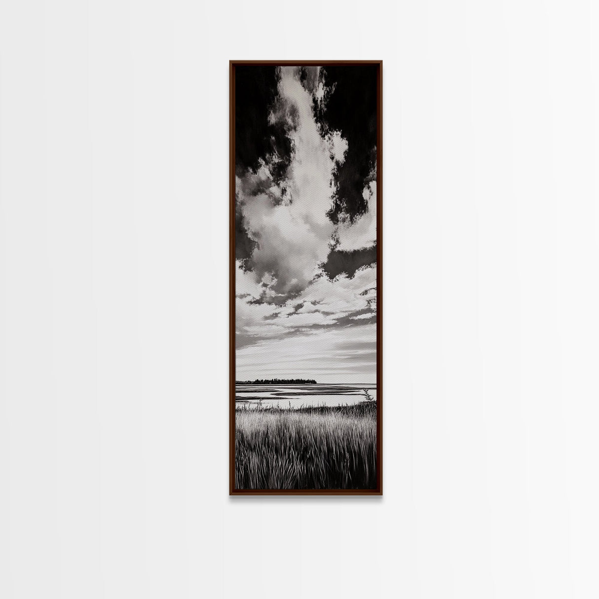 Black and White Sky, Cloudscape Wall Art, Minimalist Artwork, Nature Landscape Painting, Office or Bedroom Decor, Framed Canvas Print