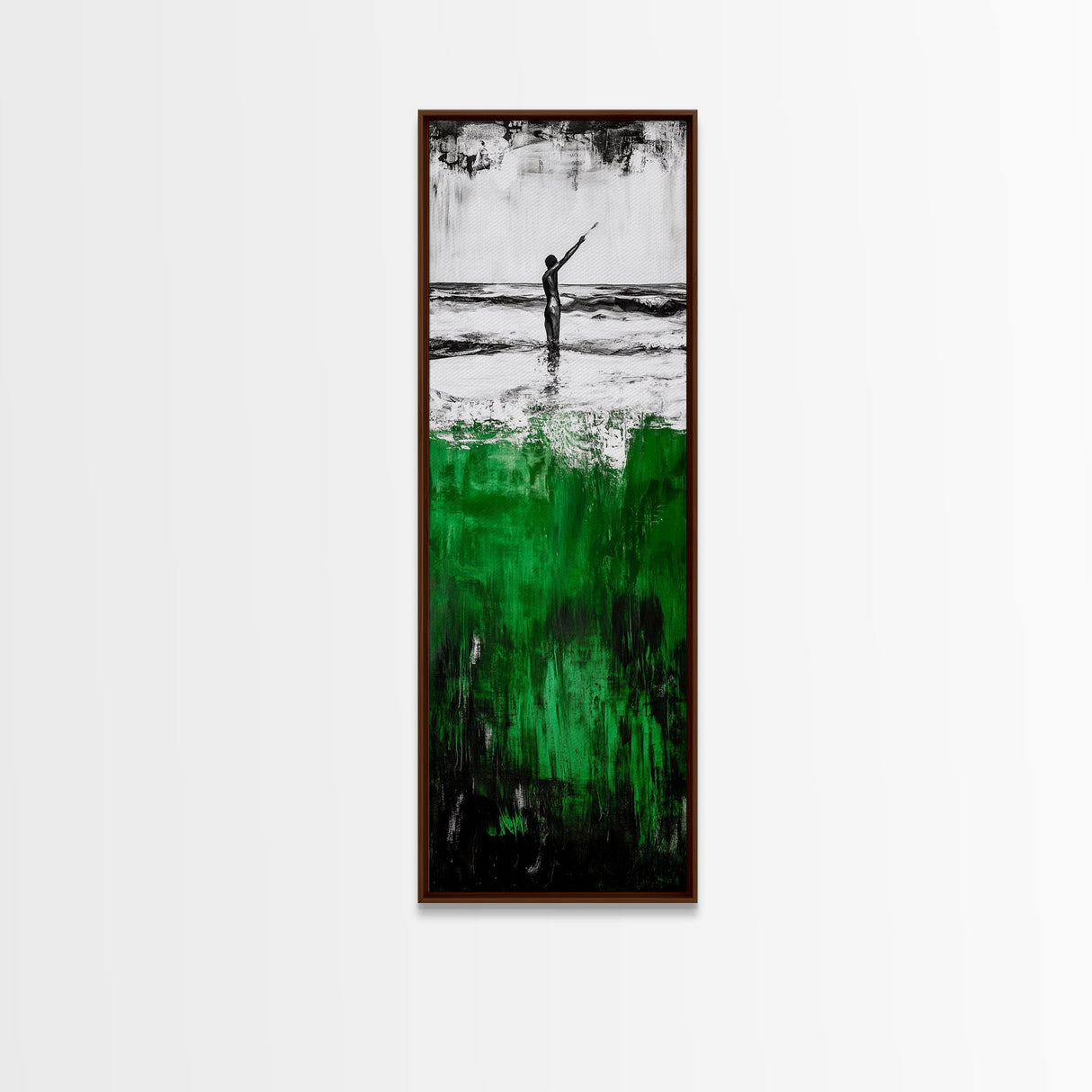 Abstract Ocean, Surreal Water, Green and Black, Framed Canvas Print, Coastal Minimalist Art, Modern Beach Wall Decor, Office Art