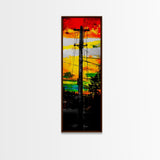 Sunset Utility Pole, Electric Lines, Urban Contrast, Canvas Print, Industrial Wall Art, Bold Colorful Decor, Modern Living Room Art