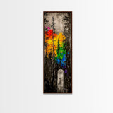 Rainbow Forest, Abstract Trees, Dark Woodland, Canvas Print, Vibrant Nature Art, Boho Home Decor, Fall Wall Artwork