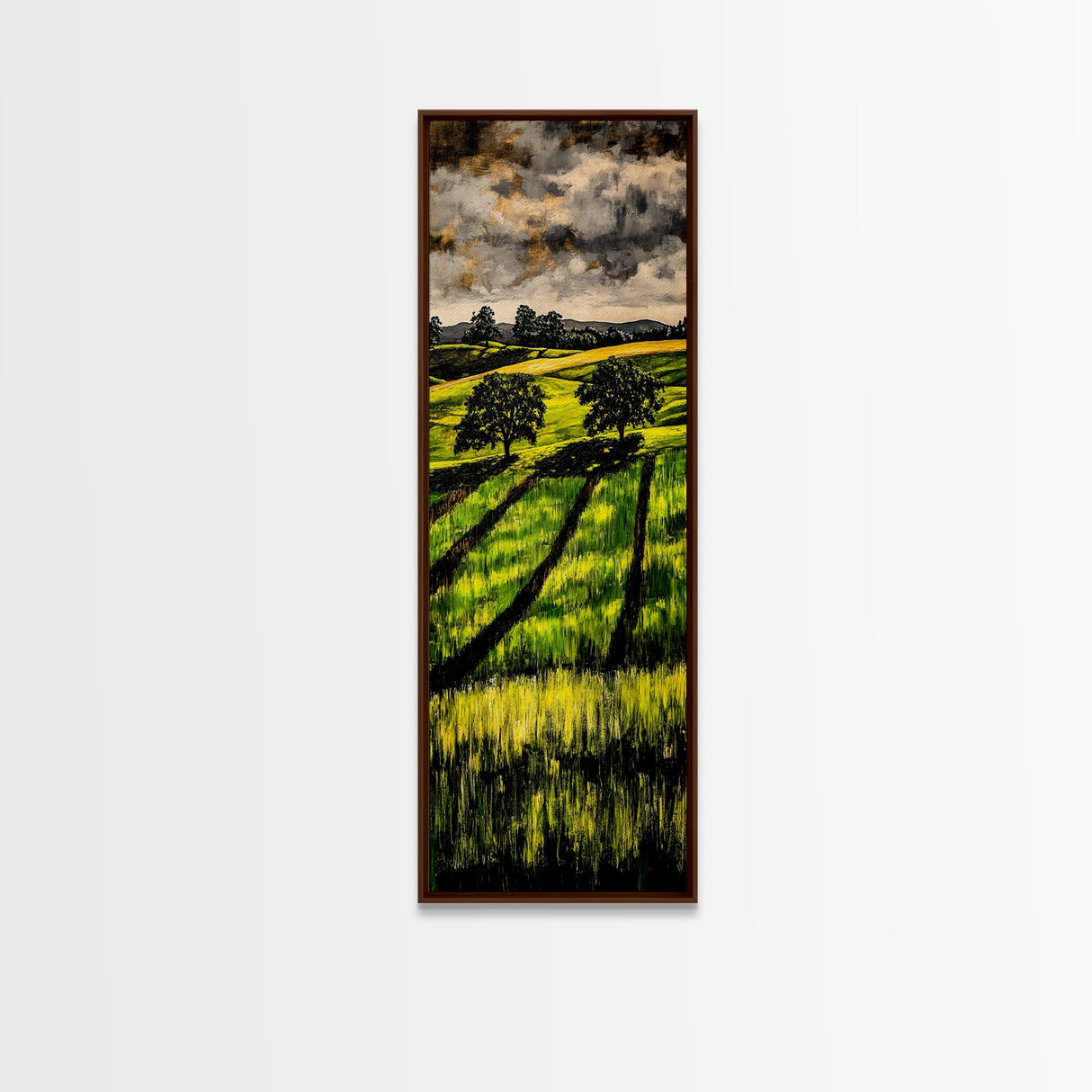 Rolling Fields, Nature Painting, Green Landscape, Framed Canvas Print, Country Wall Art, Rustic Decor, Cozy Living Room Artwork