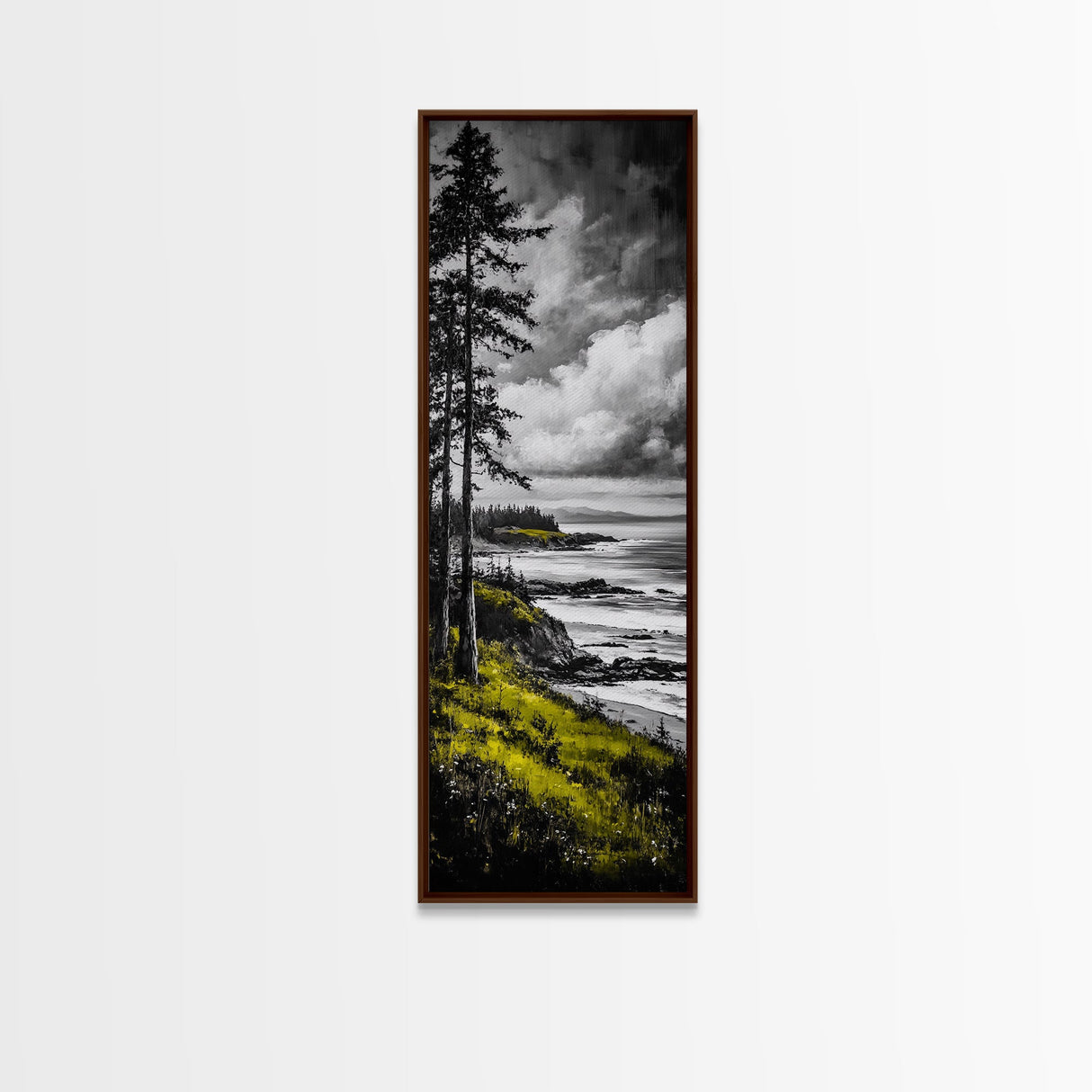 Coastal Cliff, Monochrome Art, Ocean Landscape, Canvas Print, Minimalist Art, Beach House Decor, Black and White Painting, Seaside Art