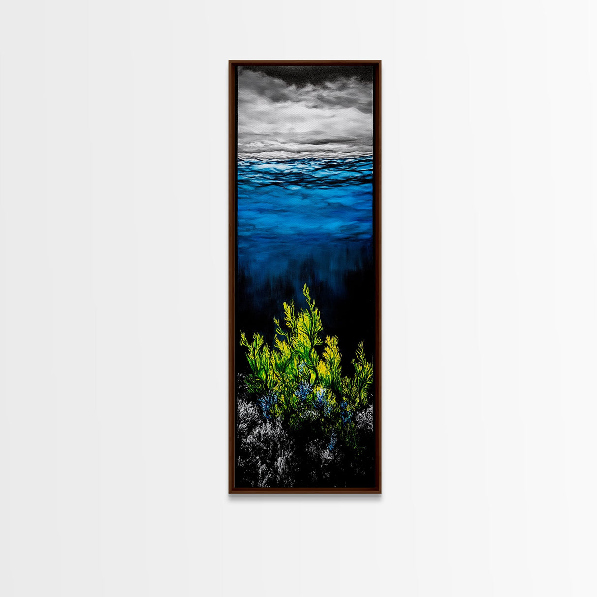 Deep Sea, Blue Water, Ocean Waves, Underwater Scene, Framed Canvas Print, Nautical Wall Art, Bathroom Art, Coastal Home Decor