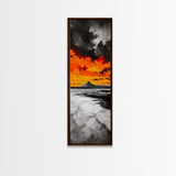 Volcanic Sunset, Fiery Sky, Abstract Mountain, Dramatic Art, Framed Canvas Print, Statement Wall Art, Bold Living Room Decor