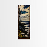 Cliffside View, Coastal Landscape, Nature Wall Art, Tranquil Seascape, Framed Canvas Print, Bedroom Wall Decor, Blue and Green Artwork