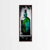 Green Glass Bottle, Modern Still Life, Minimalist Art, Contemporary Home Decor, Framed Canvas Print, Kitchen Wall Art, Vibrant Artwork