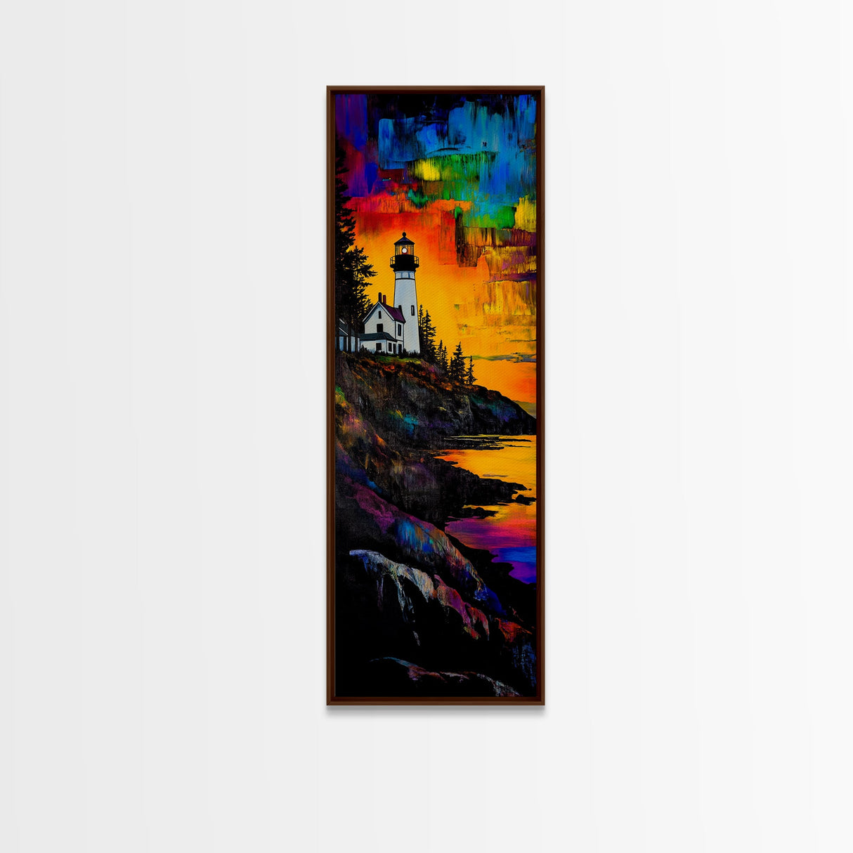 Lighthouse Sunset, Coastal Landscape, Nautical Art, Canvas Print, Colorful Seascape, Ocean Wall Art, Beach House Decor, Vibrant Wall Art
