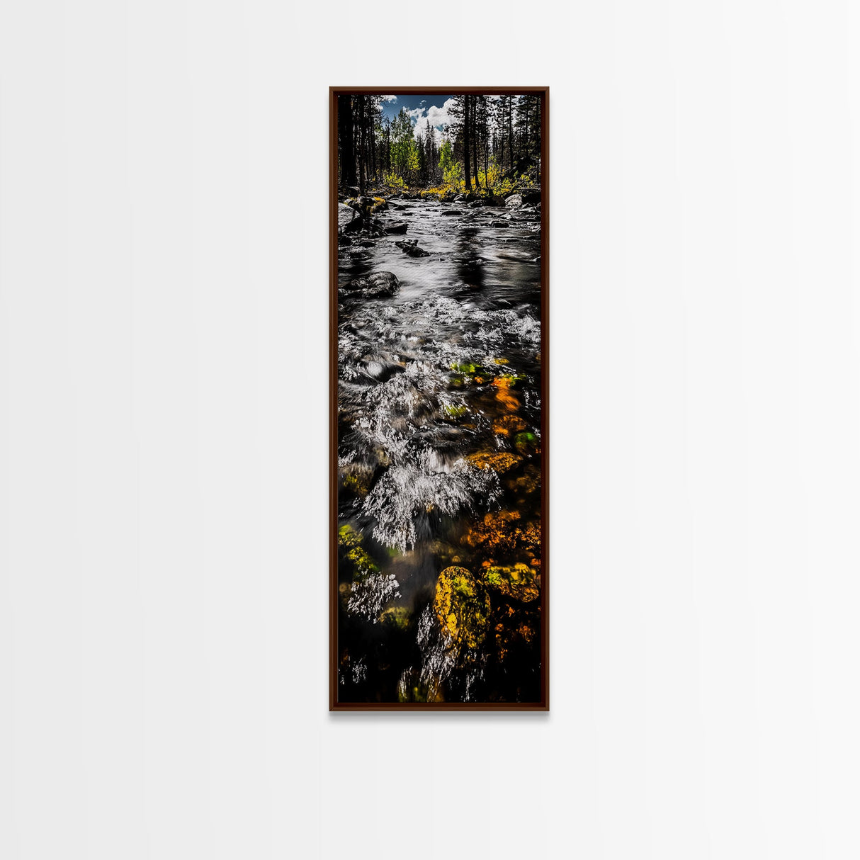 Flowing River Scene, Nature Photography, Tranquil Landscape Art, Framed Canvas Print, Cabin Wall Decor, Rustic Home Artwork, Autumn Theme