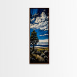 Serene Countryside Scene, Blue Sky Landscape, Peaceful Nature Art, Framed Canvas Print, Minimalist Home Decor, Bedroom Wall Art