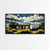 Rustic Desert House, Southwest Wall Art, Western Home Decor, Texas Ranch Art, Adobe House Painting, Earthy Boho Art, Framed Canvas Print