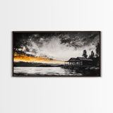 Sunset Cabin, Lake House Art, Mountain Retreat, Framed Canvas Print, Rustic Home Decor, Nature Wall Art, Bedroom Wall Art