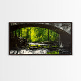 Forest Bridge, Green Nature Art, Canvas Print, Moody Landscape Painting, Rustic Wall Decor, Dark Green Art, Bedroom Wall Art