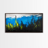Underwater Seascape Painting, Blue and Yellow Canvas Print, Ocean Wall Art, Marine Decor, Vibrant Home Aesthetic, Framed Canvas Print