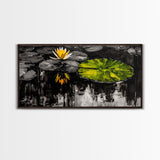 Lotus Pond, Serenity, Zen, Framed Canvas Print, Black and White Nature Art, Japanese Water Lily Decor, Minimalist Meditation Wall Art