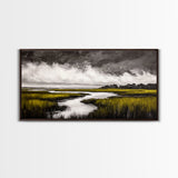 Marshland, Scenic, Natural, Canvas Print, Tranquil River Painting, Serene Landscape Wall Art, Nature Home Decor, Country House Artwork