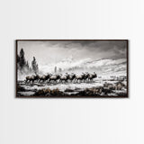 Elk, Wildlife, Mountain, Framed Canvas Print, Rustic Lodge Art, Winter Nature Scene, Cabin Wall Decor, Hunting Artwork, Western Aesthetic