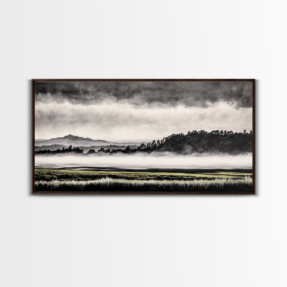 Misty Mountains, Black and White Art, Foggy Landscape, Canvas Print, Nature Wall Art, Minimalist Artwork, Bedroom Wall Decor