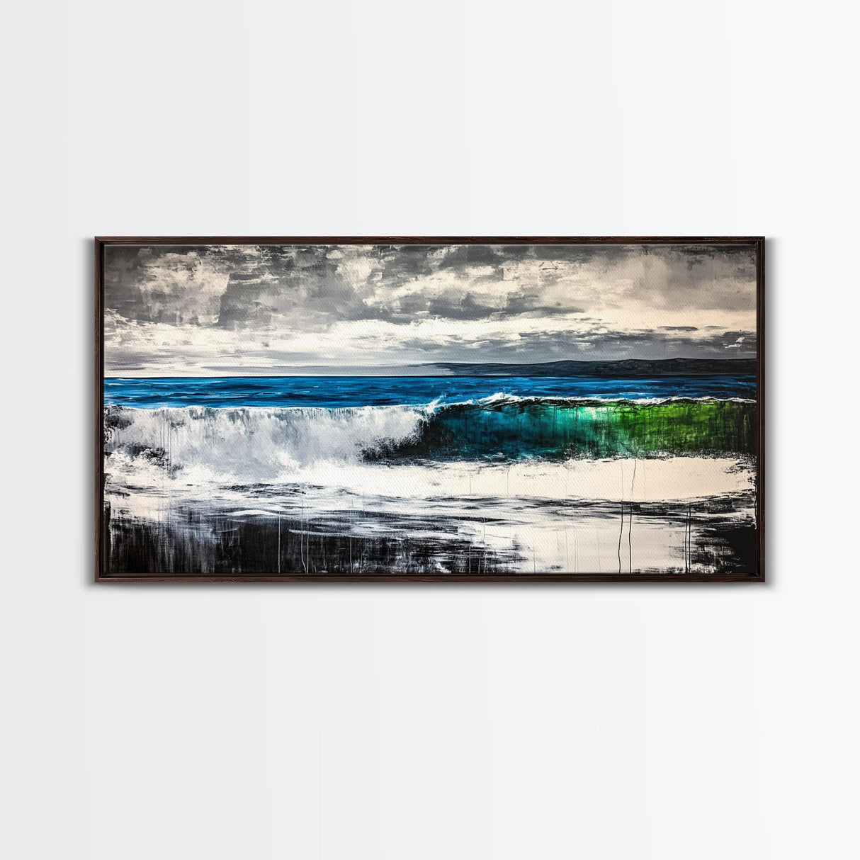 Ocean Waves, Blue and Green, Framed Canvas Print, Beach House Decor, Nautical Wall Art, Large Wall Art, Coastal Living, Modern Seascape