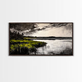Marshland, Moody Sky, Lakeside View, Canvas Print, Nature Photography, Living Room Wall Art, Rustic Landscape, Neutral Tones Decor