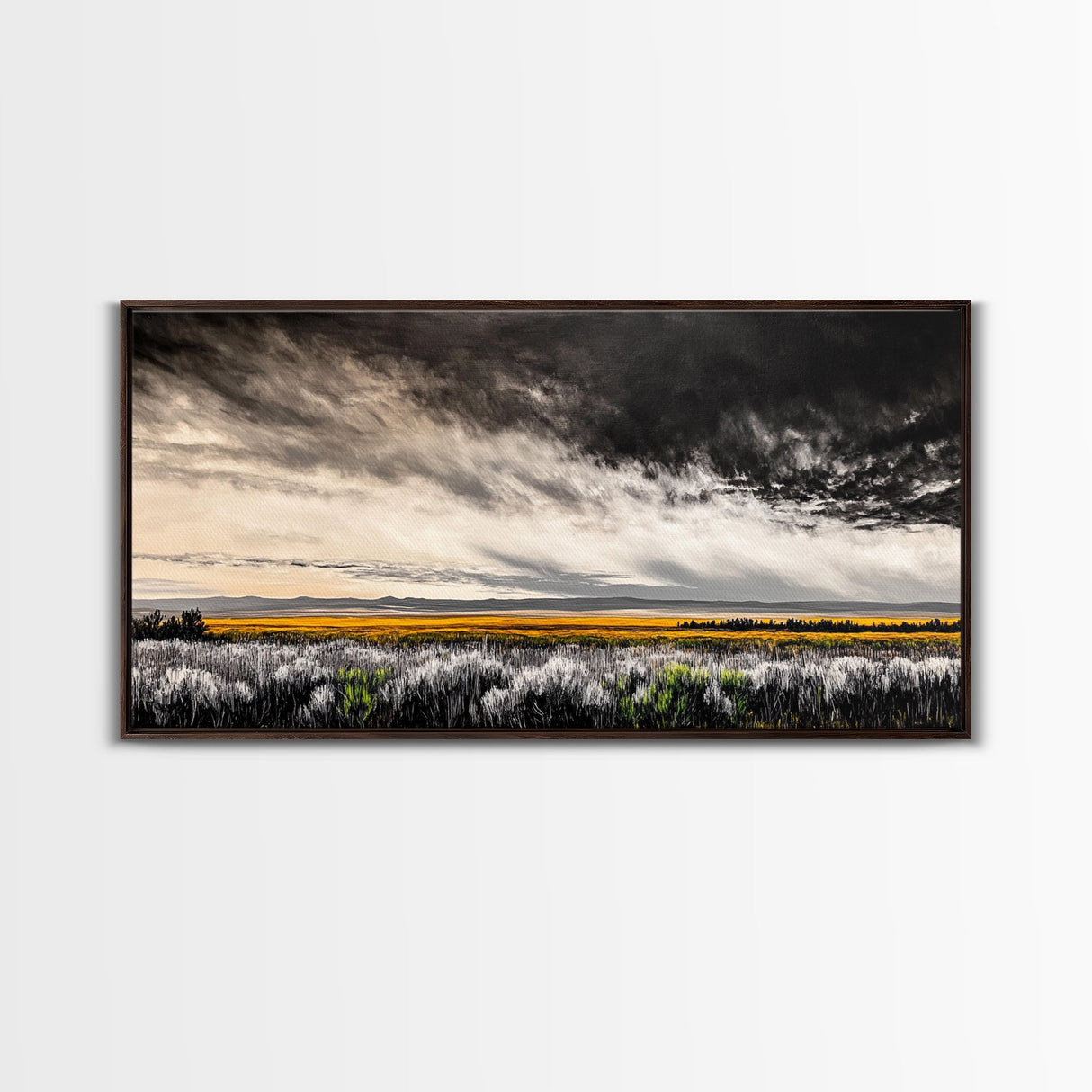 Open Field, Dramatic Sky, Autumn Horizon, Framed Canvas Print, Fall Landscape, Neutral Home Decor, Entryway Art, Rustic Wall Art