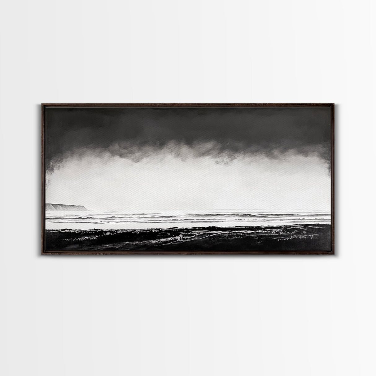 Foggy Ocean, Misty Beach, Black and White Minimalist, Canvas Print, Modern Wall Art, Bedroom Decor, Neutral Tones, Serene Seascape