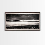 Stormy Ocean Wave, Black and White Seascape, Coastal Wall Art, Nautical Decor, Minimalist Artwork, Beach House Vibes, Framed Canvas Print
