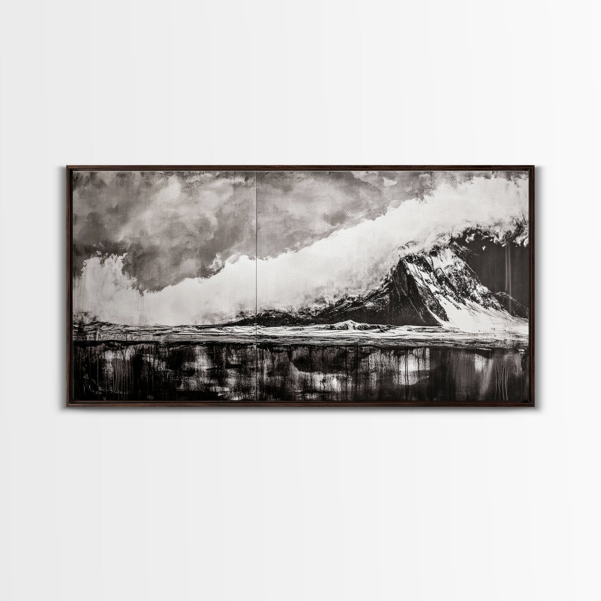 Monochrome Mountain, Dramatic Landscape, Black and White Art, Moody Wall Art, Modern Nature Print, Office Decor, Framed Canvas Print