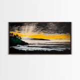 Golden Sunset, Coastal Painting, Dramatic Sky, Framed Canvas Print, Seascape Wall Art, Contemporary Art, Bedroom Wall Decoration