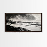 Stormy Ocean, Black and White Canvas Print, Coastal Wall Art, Dramatic Seascape Painting, Nautical Home Decor, Living Room Statement