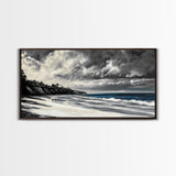 Moody Seascape, Stormy Ocean, Dramatic Sky, Beach Wall Art, Black and White Coastal Decor, Framed Canvas Print, Large Landscape Art
